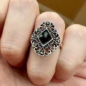 Art Nouveau Black and Silver Tone Ring